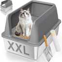 Stainless Steel Sifting Litter Box with Lid, High Sides XXL Extra Large Sifting Cat Litter Box for Pine Pellets & Big Cats, Sifter Litter Pan System for Odor Control,Sifting Box Liners & Scoop