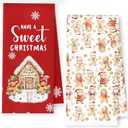 Christmas Gingerbread Kitchen Towels, Ginger Bread Man Red Christmas Dish Tea Towels for Bakery Kitchen, Winter Snowflake Decorative Hand Towel for Bathroom, 16x24 Inch Set of 2