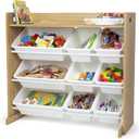 Humble Crew Toy Storage Organizer with Top Shelf and 9 Removable Bins, Natural/White Toddler Bookshelf with Toy Organizer - Modern Toy Rack Ideal for Kids' Rooms, Playrooms, and Nurseries