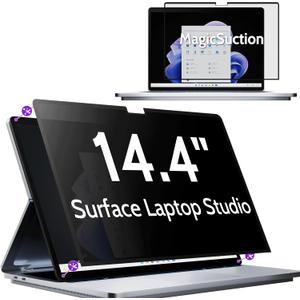 Privacy Screen for 14.4 Inch Surface Laptop Studio 2/1, MagicSuction Removable Anti Spy Black Protector, Glare Blue Light Filter for Microsoft Laptop Computer Monitor