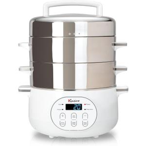 Euro Cuisine FS2500 Electric Food Steamer, Versatile Vegetable Steamer & Steam Cooker Ideal for Fish, Veggie, Meat, Stainless Steel 1200 Watts