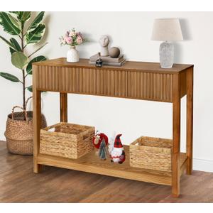 Fluted Console Table with Storage, 48" Long Entryway Slim Sofa Table Behind Couch Entry Tables, Narrow Wood Hallway Modern Living Room Couch Foyer Entrance Tables Brown Fluted Console Table with Storage, 48" Long Entryway Slim Sofa Table Behind Couch Entry Tables, Narrow Wood Hallway Modern Living Room Couch Foyer Entrance Tables Brown