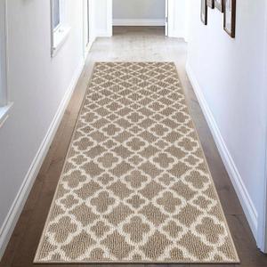 U'Artlines Runner Rug for Hallway 26feet Non Slip Kitchen Floor Carpet Runners Beige Geometric Pattern Machine Washable Area Rug for Entryway Bathroom (2x6ft)