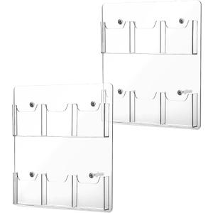 Eersida 2 Pack Acrylic Brochure Pamphlet Holder Wall Mount Clear Brochure Display Holder Plastic Trifold Flyer Rack Literature Storage Rack for Offices Waiting Room (6 Pockets, 15 x 13 Inch)