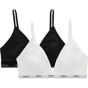 Hanes Women's Triangle Bralette Pack, 2-Pack, Originals Breathable Stretch Cotton Bras for Women, Wireless Bra (M)