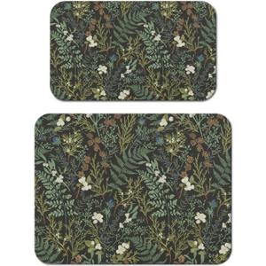 Dish Drying Mat for Kitchen Counter 2 Pack with Non-Slip Rubber Backing - Heat-Resistant Absorbent Coffee Bar Mat, Dish Rack Mat, Green Plants Dish Drying Mats 18x24+19.5x12 inch