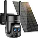 4K Dual Lens Solar Security Cameras Wireless Outdoor, 2.4G/5Ghz WiFi 6 Security Camera, 355 Pan/Tilt Home Security Camera with 8MP Color Night Vision, PIR Motion Detection, Auto Tracking, Alexa