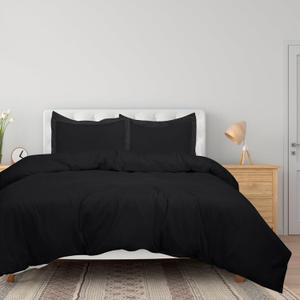 ROYALE LINENS Black Duvet Cover Queen Size - 3 Piece Bedding Comforter Covers - Zipper Closure - 1 Queen Duvet Cover 90x90 inches and 2 Pillow Shams - No Comforter Included