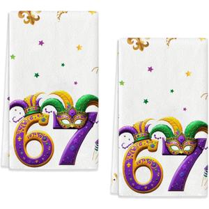 Mardi Gras 6 7 Meme Kitchen Towels Set of 2 Funny Carnival New Orleans Six Seven Dish Towels for Cleaning Bathroom Home Decoration