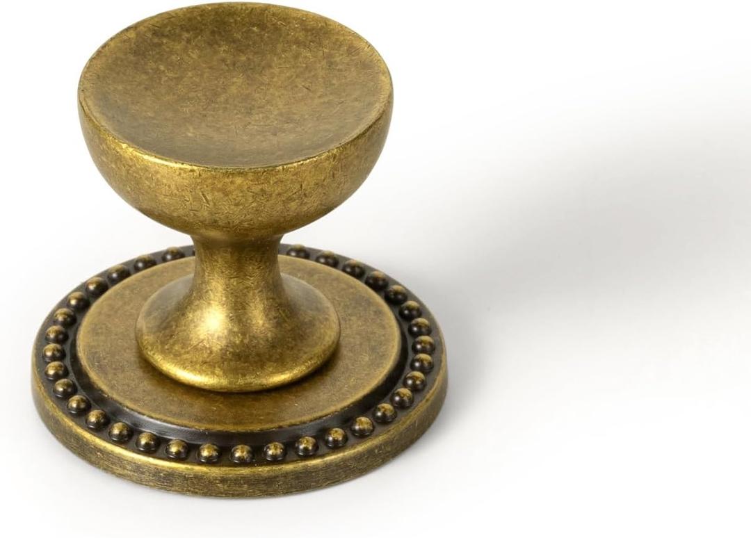 Goo-Ki 6 Pack Antique Brass Cabinet Knobs with Studded Backplate  Vintage Round Cup Design with Rustic Patina Finish Retro Kitchen Drawer Handles