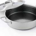 DELARLO 7Quart Tri-Ply Stainless Steel Non Stick Braiser Pan with Lid,Deep Frying Pan,Large Induction Skillet,Jumbo Cooker,Heavy Duty and Oven Safe.Large Saute Pan,Dishwasher and Oven Safe to 550