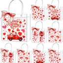 Zenoble 24 Pcs Valentines Gift Bags 4 Styles of Double-Sided PVC Clear Bags Valentine's Day Goodie Gift Bag with Red Ribbon for Anniversaries Weddings Valentine's Day Party Favor