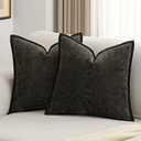 FUTEI Black Chenille Throw Pillow Covers 22x22 Inch Set of 2,Soft Cozy Bound Edge Design Cushion Case,Home Decor for Couch Bed Living Room