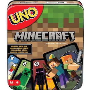 Mattel Games UNO Card Game, Gifts for Kids and Family Night, Themed to Minecraft Video Game, Travel Games, Storage Tin Box
