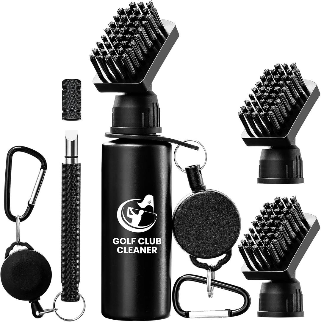 Golf Club Brush Cleaner with Golf Groove Sharpener Tool, 3 Replacement Brush Heads, 2 Retractable ClipGolf Bag Golf Accessories for Men, Golf Gifts, Golf Ball Cleaner, Golf Cleaning Kit, Golf Stuff