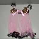 OYOANGLE Women's Leopard Print Sheer Ruffle Lingerie Dress Split Backless Strap Chemise Nightgowns Babydoll Sleepwear (Pink, M)