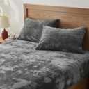 BEDELITE Velvet Fitted Sheet and Pillowcases Set, Luxury Soft Fuzzy Bottom Sheet with Reinforced Elastic Corner Straps, Deep Pocket up to 15 Inch, 1 Fitted Sheet and 2 Pillowcases (Queen, Grey)