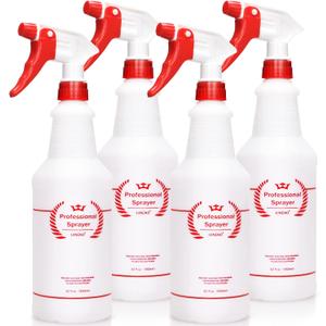 Uineko Plastic Spray Bottle (4 Pack, 32 Oz, All-Purpose) Heavy Duty Spraying Bottles Leak Proof Mist Empty Water Bottle for Cleaning Solution Planting Pet with Adjustable Nozzle and Measurements