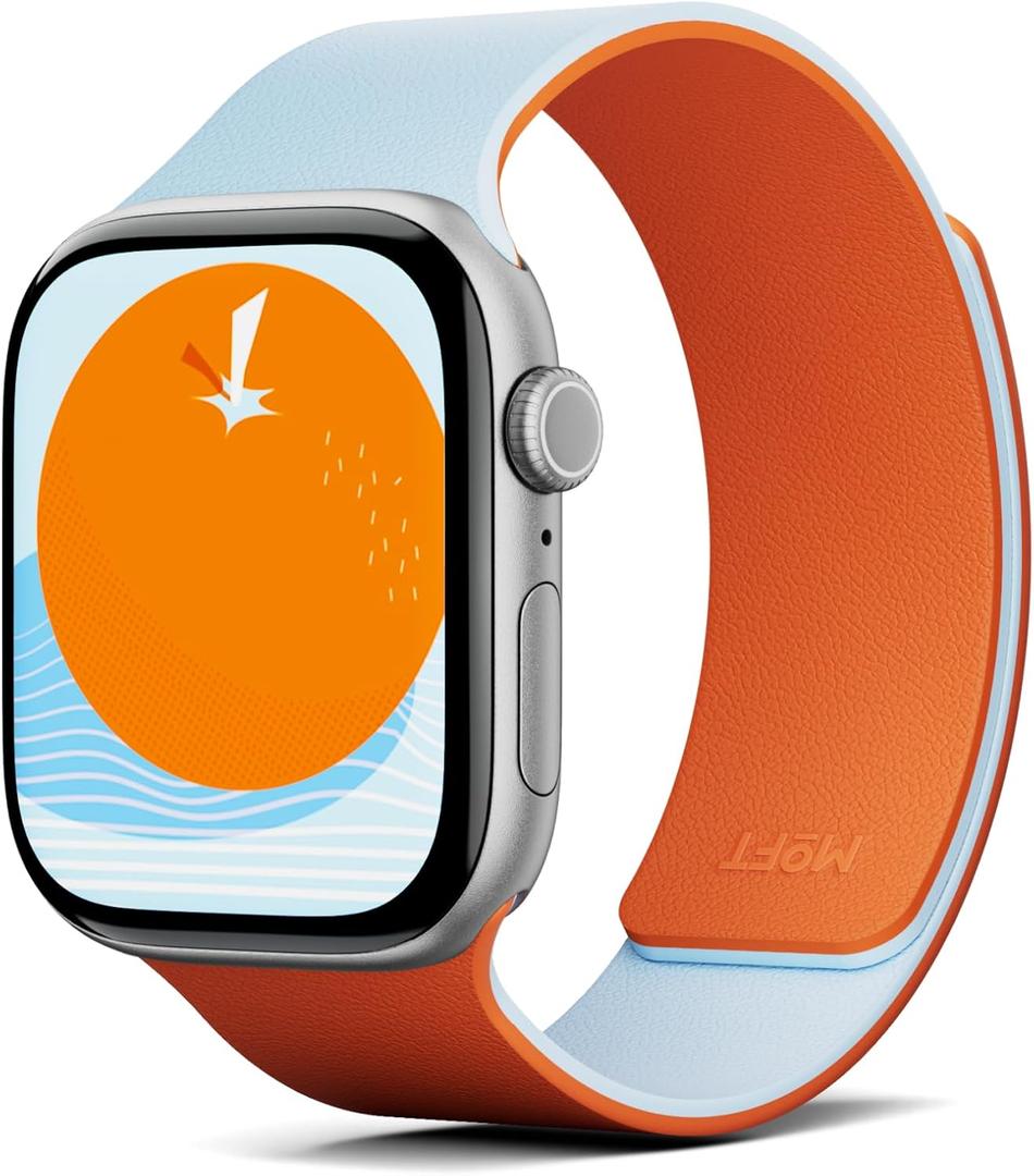 MOFT Snap Duo Watch Bands Compatible with Apple Watch, Quick Magnetic Wear, Duo-Color Design & Soft Silicone, iWatch Bands for Ultra 3/2/1, Series 11/10/9/8/7/SE/6/5/4/3/2/1, 38/40/41/42/44/45/46/49mm (Wake Orange x Swell Blue)