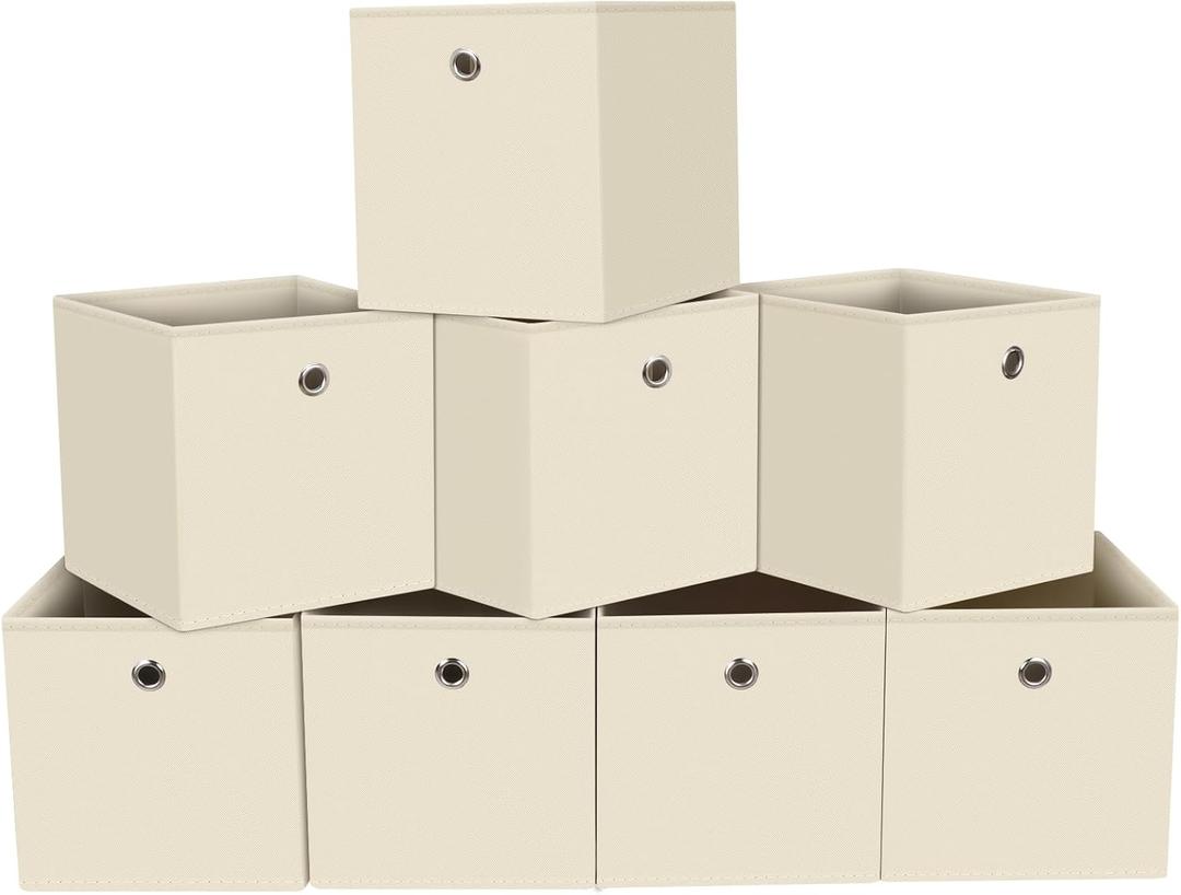 Black Fabric Storage Bins,Fabric Baskets For Organizing Shelves,11 Inch Foldable Cube Storage Bins With Handles For Home, Toys, Clothes, Bathroom, Closet Organizer,Set of 8,(Creamy-White)