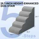 Dog Stairs for Bed 28.7H, 5-Step Dog Ramp, Non-Slip Sturdy Pet Steps for Small Dogs & Cats to get on High Bed or Couches, Grey