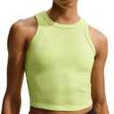 Nike Women's One Fitted Dri-fit Cropped Tank Top (Light Lemon Twist/White, Small)