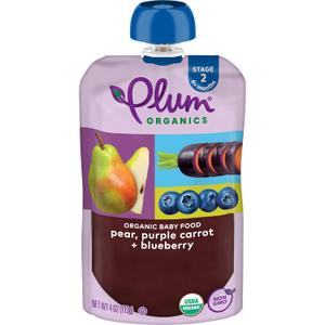 Plum Organics Stage 2 Organic Baby Food - Pear, Purple Carrot, and Blueberry - 4 oz Pouch - Organic Fruit and Vegetable Baby Food Pouch (4 Ounce (Pack of 1)). 07/Jan/2026