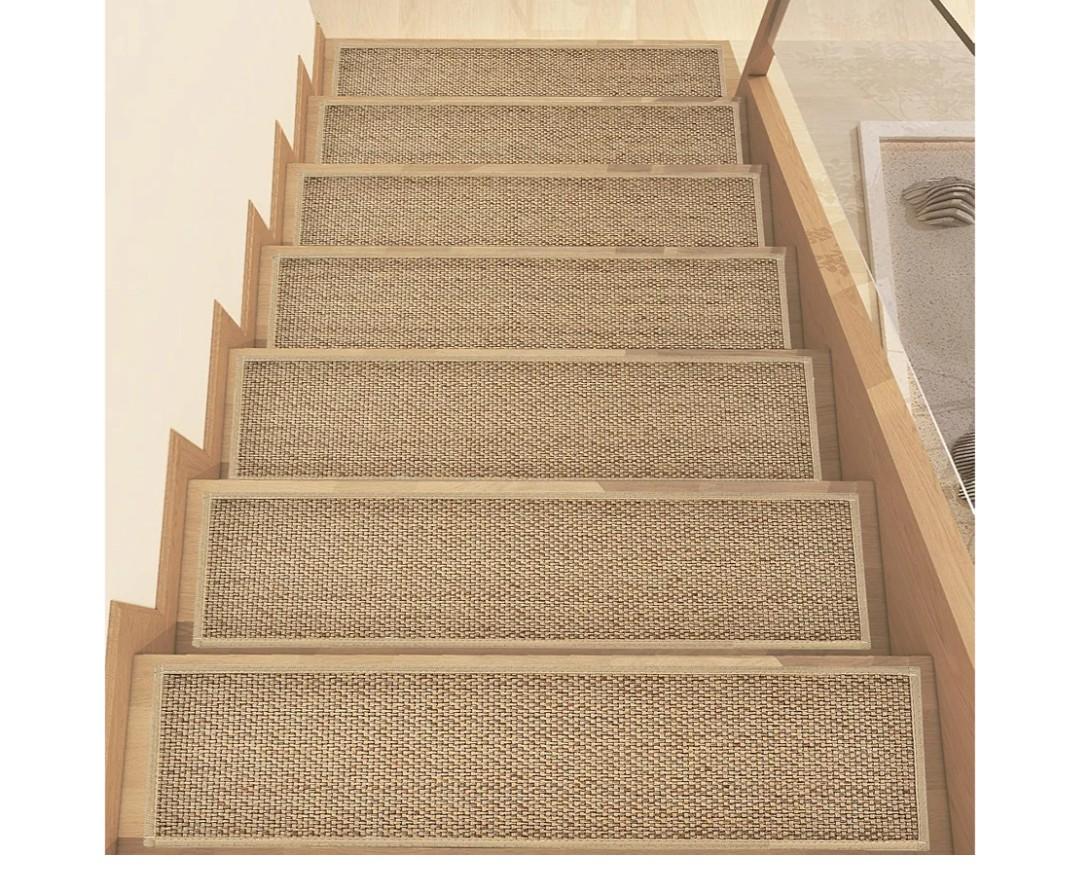 Stair Treads Non Slip, Rubber Backing Stair Treads for Wooden Steps, 15 PCS Thicken Linen Carpet Stair Runners Indoor for Kids Elders and Pets, No Residue Stair Carpet Treads, 8"x30", Beige