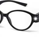 SKYWAY LED Reading Glasses with Lights Eyeglasses Lighted Magnifier Nighttime Blue Light Blocking for Women men (Black)
