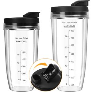 Blender Cups Replacement for Ninja, 24oz & 32oz Ninja Blender Cups with To-Go Lids Compatible with Ninja BN401, BL456, BL480, BL2012, BL2013, BL4501, BN751, BN801, SS101, SS151 (2 Pack)