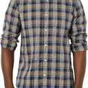 Amazon Essentials Men's Long-Sleeve Slim-Fit Stretch Poplin Shirt (Gold Navy Checked)