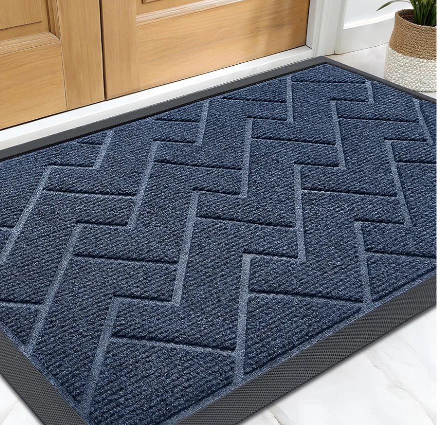 OLANLY Front Door Mat Indoor Outdoor Entrance, Waterproof All-Season, All-Weather Welcome Doormat, Sturdy Natural Rubber, Low Profile, Easy Clean Patio Porch Entryway Outside Floor Mat, 47x32, Blue