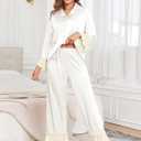 Brosloth Womens Silk Satin Button Up Pajamas for Women Soft Comfy Long Sleeve 2 Piece Loungewear Set Sleepwear (XXL)