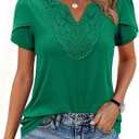 siliteelon Women Dressy Casual Blouses Short Sleeve Shirts V Neck Trendy Spring Clothes Vacation Boho Tops (Green, XXL)