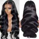 13x4 Black Long Deep Lace Front Wigs Human Hair for Women, 26 Inch 180 Density Natural Black HD Lace Wig,Pre Plucked Glueless Wavy Wig with Human Hair for Daily Wear