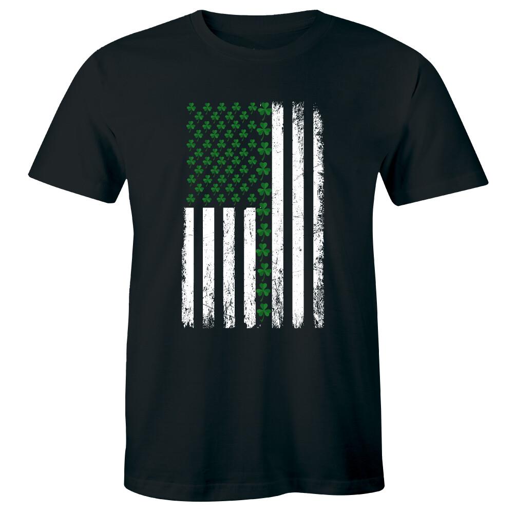 Irish US American Flag Clovers St Patricks Shamrocks T-Shirt, Size: M