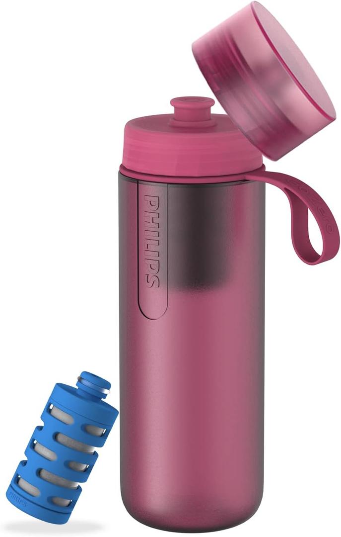 PHILIPS Water GoZero Active BPA-Free Water Bottle with Fitness Tap Water Filter, Sport Squeeze Water Bottle, Lightweight, 24 oz with Fitness Filter, Plum (24 Ounces)