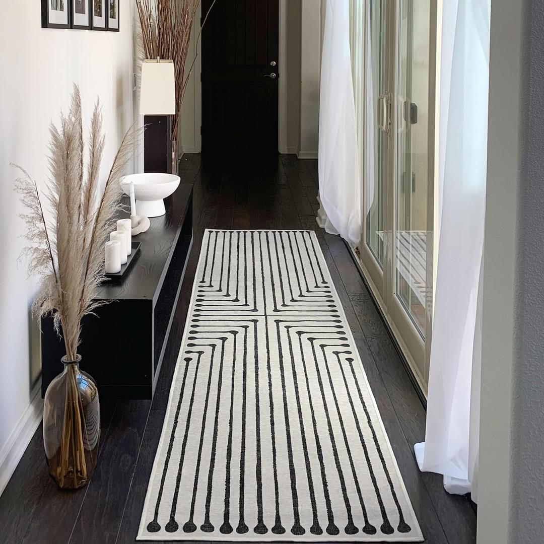 Ruggable x Jonathan Adler Washable 2x7 Runner Rug, Black and White, Premium Rugs for Hallway, Kitchen, Entryway, Living Room, Bedroom, Office with Gripper Non Slip Pad, Inkdrop Black & Ivory (2'6" x 7' (Rectangular))