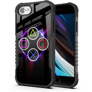 for iPhone SE 2022 2020 Case Gamer Video Game Gaming Design for Men Boys Kids, Military Grade Shockproof Bumper Anti-Scratch Acrylic Back Protection Cover for iPhone SE 3rd/2nd