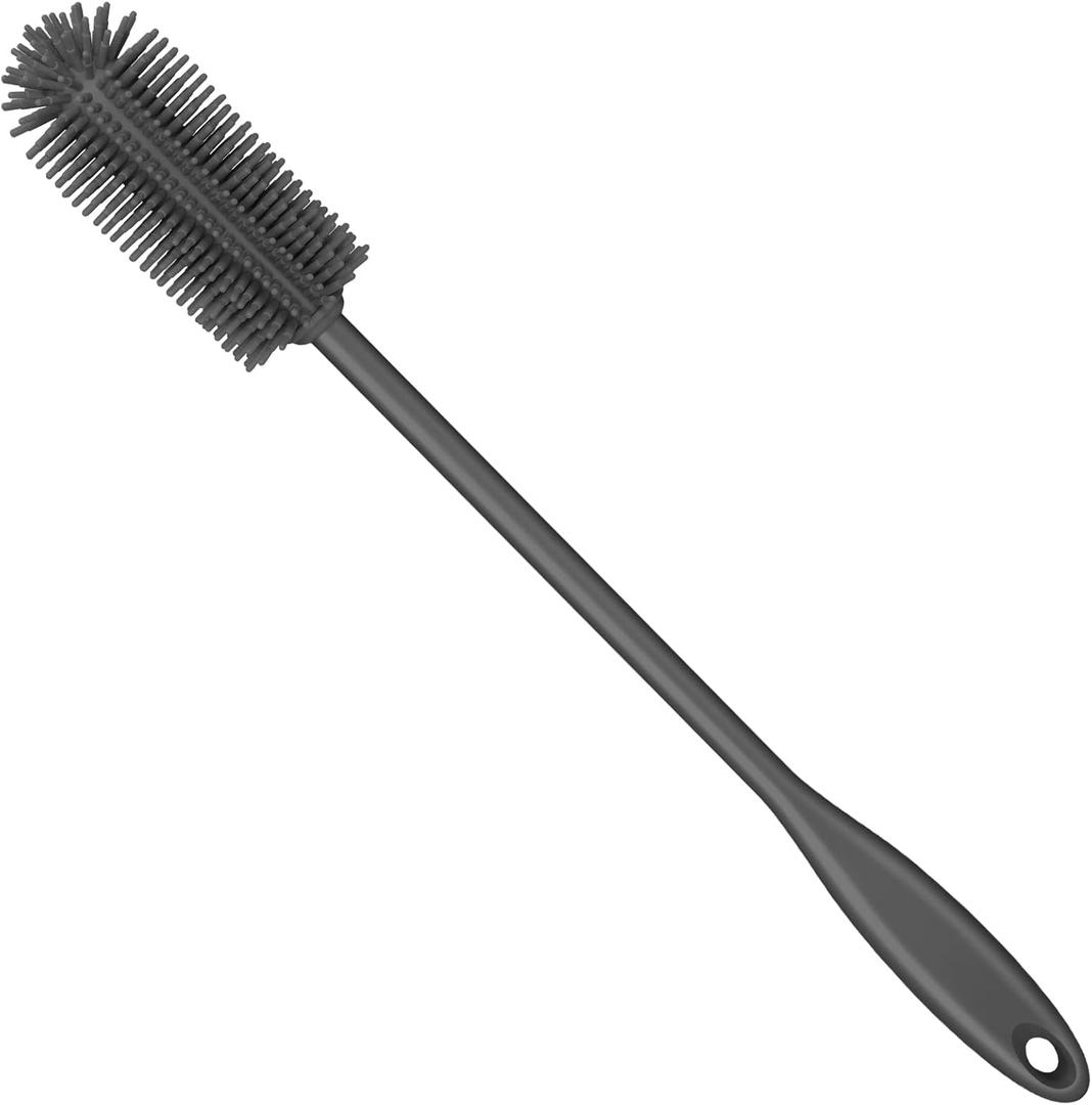 Silicone Bottle Brush, Water Bottle Cleaner Brush with Long Handle, Perfect for Cleaning Narrow Neck Containers, Vacuum Sports Bottle, Tumblers, Flask, Glassware (1 Pack, Charcoal)