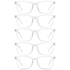 Blue Light Glasses for Woman Men | 99% Blue Light Blocking Glasses for Computer Gaming TV Phone Screen Square Frame | Anti Eyestrain & UV Glare Protection - 5 Pair