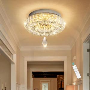 Dia 12" Modern Crystal Chandeliers Chandelier Dimmable Flush Mount Ceiling Light for Bedroom Living Room Dining Room Rings LED Lighting Fixtures Silver