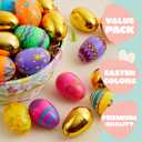 JOYIN 18 Pcs Printed Easter Eggs Include 8 Golden Eggs, 3.15" Colorful Plastic Easter Eggs, Fillable Empty Eggs for Easter Egg Hunt, Basket Stuffer Filler, Egg Toddler Gift