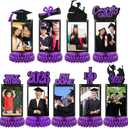 Spiareal 9 Pcs Graduation Decorations Class of 2026 Table Centerpieces Congrats Glitter Grad Honeycomb for Photo Toppers 2026 Congratulate Graduation Party Decor Favor Supplies(Purple)