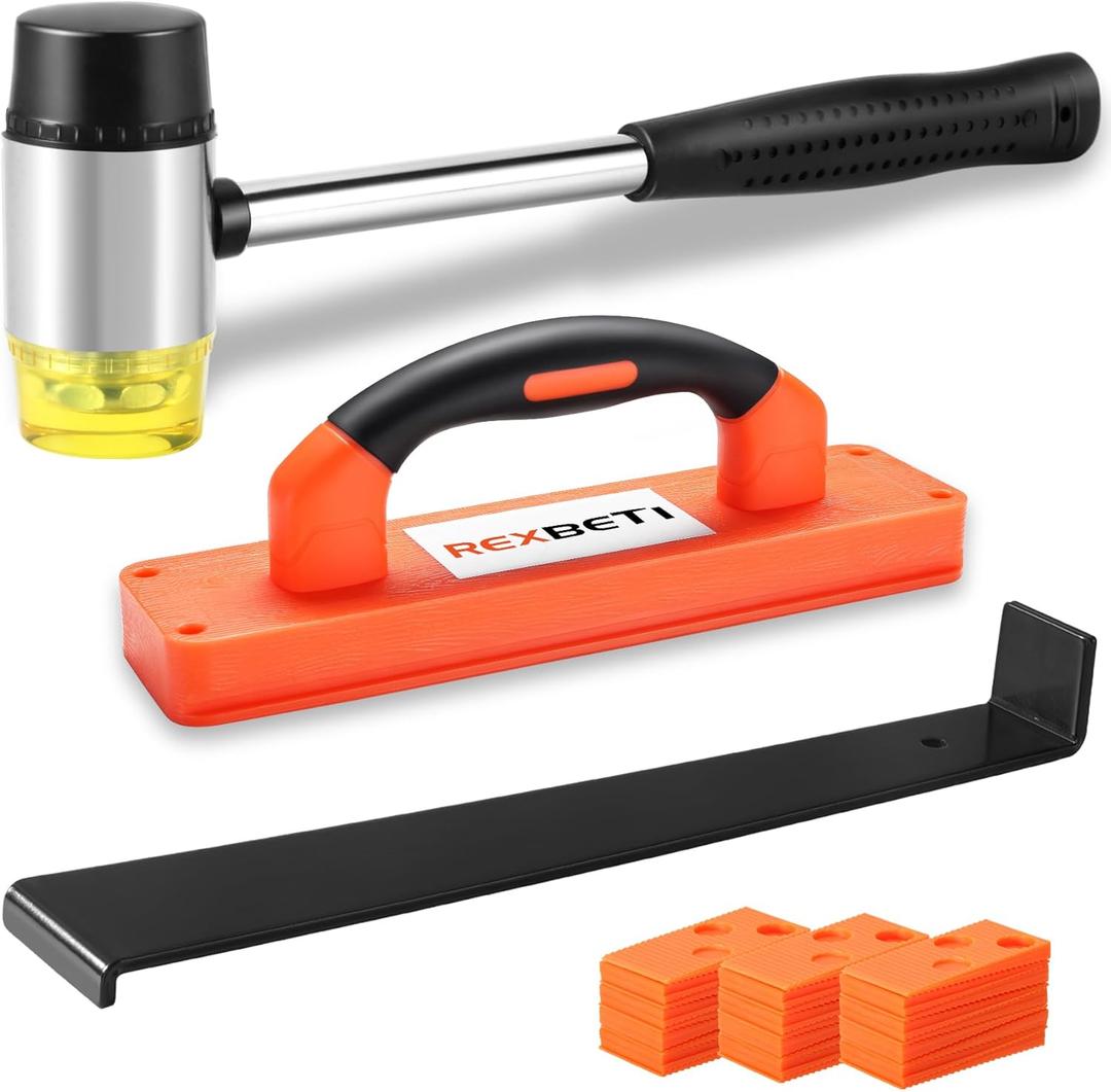 REXBETI Laminate Wood Flooring Installation Kit, LVP Installation Kit, Vinyl Flooring Tools - Tapping Block with Handle, Pull Bar, Double-Faced Mallet and Spacers
