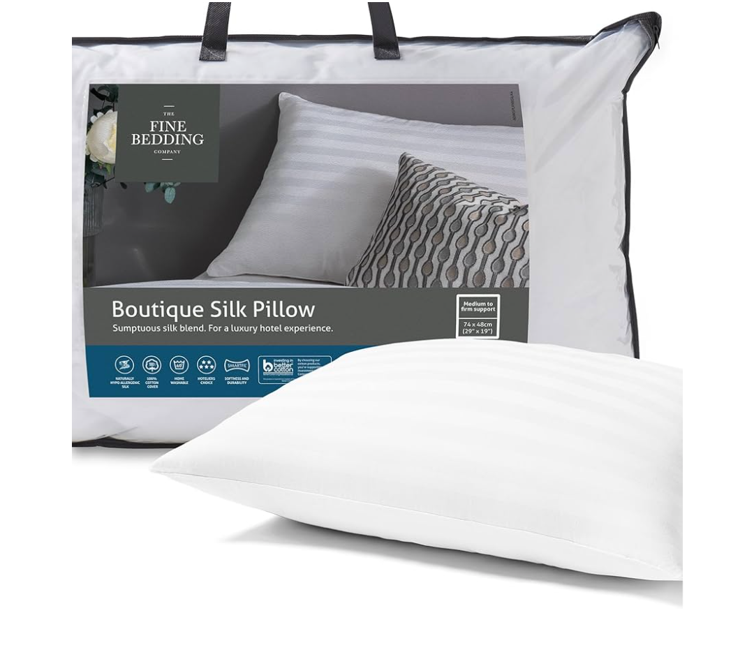 The Fine Bedding Company - Boutique Silk Pillow - Luxury Hotel Bedding - Medium/Firm Support - 1 pack, 2 pack 4 pack pillows - Soft Silk Blend Hotel Pillows (Standard 2 Pack)