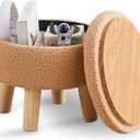 Wimarsbon Storage Ottoman, Modern Round Footrest with Soft Padded Seat, Teddy Velvet Footstool with Wood Legs, Accent Small Table or Plant Stand for Hallway, Living Room (Champagne)