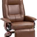 HOMCOM Swivel Recliner Chair, PU Leather Reclining Armchair with Retractable Footrest, Lounge Chair with Wood Base and Adjustable High Back for Small Spaces, Living Room, RV, Bedroom, Brown