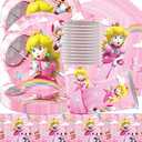 Pink Princess Birthday Party Supplies Decorations, Including Backdrop, Tablecloth, Birthday Banner, Hanging Swirls, Balloons, Cake Toppers for Cute Girls Party 2 pack