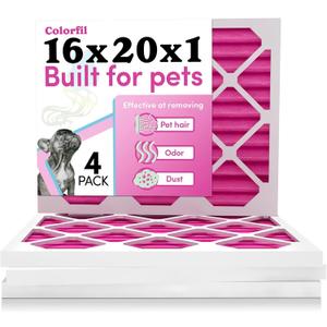 Colorfil 16x20x1 Air Filter (4-Pack) | Made in the USA | Color Changing | Remove Cat and Dog Odor | MERV 8 for Pet Hair Dander and Dust | 15.5"x19.5"x0.75" Exact Size